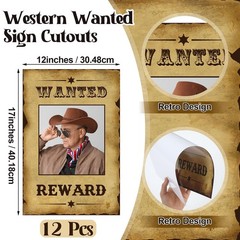 12 Pcs Western Wanted Poster Western Cowboy Party Decorations Wanted Photo Bo…