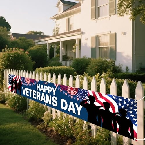 Happy Veterans Day Banner 120 x 20 inch Independence Day Memorial Day Backdrop