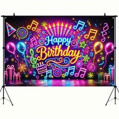 Neon Happy Birthday Banner Glow In The Dark Happy Birthday Banner Glow In The…