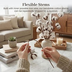 Cotton Stems 8 Pas with 15 Bolls, Natural Dried Flowers Cotton