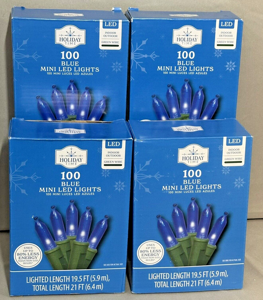 Holiday Time LED Mini Light 100 Blue Green Wire Save Energy 21ft Lot Of 4