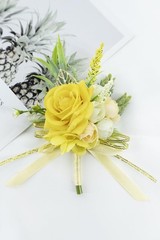 2 Pcs Wrist Corsage and Boutonniere Set, Yellow Corsage for Wedding, Boutonni…