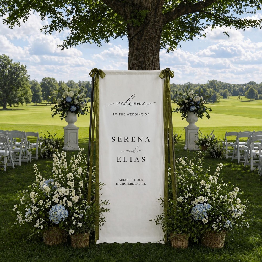 Custom Fabric Welcome Banner Cotton Linen Wedding Backdrop