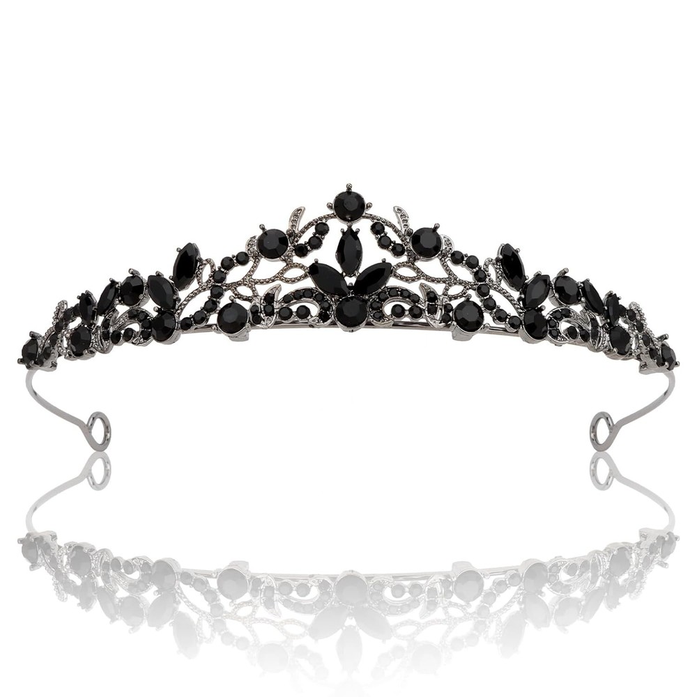 CURASA Black Crystal Queen Crown, Gothic Bridal Tiara, Wedding Headpiece