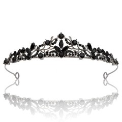 CURASA Black Crystal Queen Crown, Gothic Bridal Tiara, Wedding Headpiece