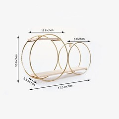GOLD NATURAL 2 Tier Round Metal Wood Geometric Floating Shelf Events Decorations