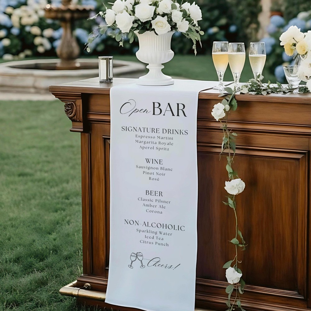 Engagement Party Open Bar Decor Custom Wedding Menu Fabric