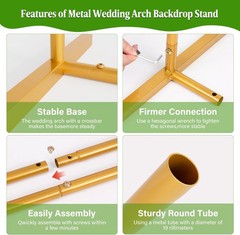6 FT Metal Arch Backdrop Background Stand Frame for Wedding Birthday Party Gold