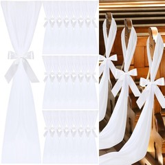 24 Sets White Chair Sashes with Ribbons & Tulle – Wedding Aisle Decor, Pew Decor
