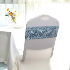 10 Dusty Blue Satin Rosettes Stretchable Spandex Chair Sashes Wedding