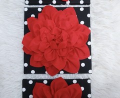 3D Red Flower Wall Decor Set Black White Polka Dot Canvas Art Glam Boutique 4pc