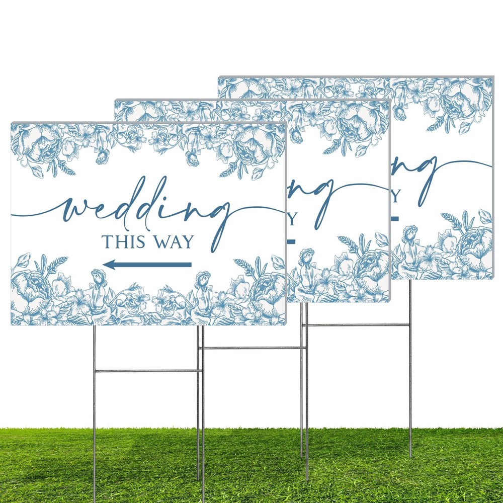 3 Pack 14.5” x 10.5” Wedding This Way Signs Double Sided Printed Wedding Dire…