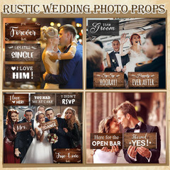24 Designs Rustic Wedding Photo Booth Props Double Sided 11X5.5 Inch Photo Bo…