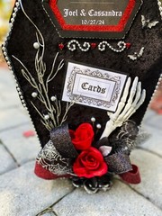 Halloween decor,#halloweenwedding,#gothic #wedding,coffin,black,red,black,skull