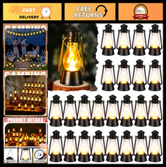 24 Pcs Mini Lanterns for Wedding Decor, Camping, Vintage Hanging Ornaments – LED