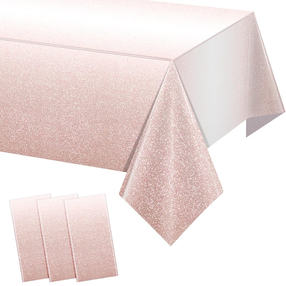 3 Pack Ombre Rose Gold Plastic Tablecloth for Parties, Gradient Pastel Rose G…