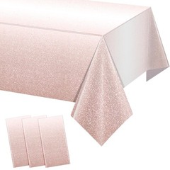 3 Pack Ombre Rose Gold Plastic Tablecloth for Parties, Gradient Pastel Rose G…