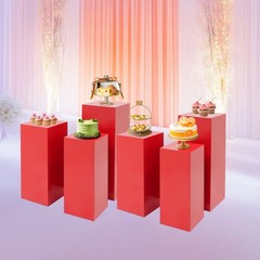 6* Red Display Pedestal Stands Cuboid Cake Flower Decor Display Holder Load 50kg