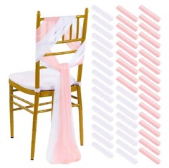 PakiInno Wedding Chair Sashes Covers 8FT White and Blush Aisle Decoration 50pcs