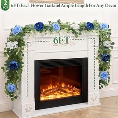 2Pcs 12 Ft Artificial Flower Garland Fake Rose Peony Floral Garland 2 Pcs Blue