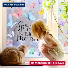 6 Sheets Spring Window Clings, Watercolor Butterfly Spring Decals, Remova