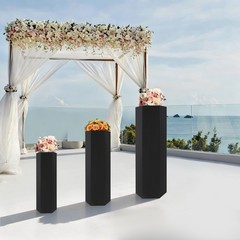 3pcs Hexagonal Display Stand 60/75/90cm Black Exhibitions Wedding Pedestal Stand