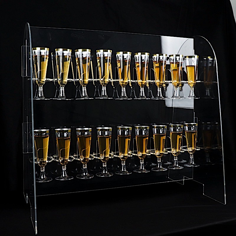CLEAR 25″ Acrylic 2-Tier Wine Glass Rack Champagne Flute HOLDER STAND Events