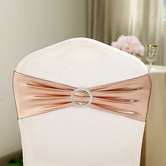 10 Blush Metallic Spandex Chair Sashes with Silver Buckles Wedding Decorations