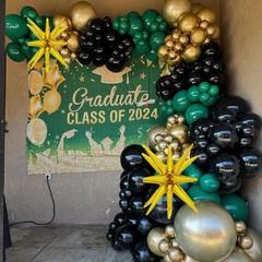 Dark Green and Black Balloon Arch Kit with Explosion Star Balloons, 123pcs Em…
