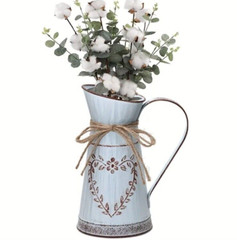 Rustic Galvanized Metal Pitcher Vase Chic Farmhouse Decor Blue Gray w/Heart