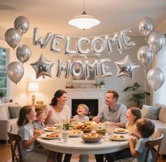 Welcome Home Letter Balloon Silver Banner with Star Confetti Balloons for Arm…