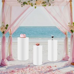 Metal Display Pedestal Stands 3 Pcs White 60×27/65×30/70x35cm Sturdy Cake Stand
