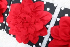 3D Red Flower Wall Decor Set Black White Polka Dot Canvas Art Glam Boutique 4pc