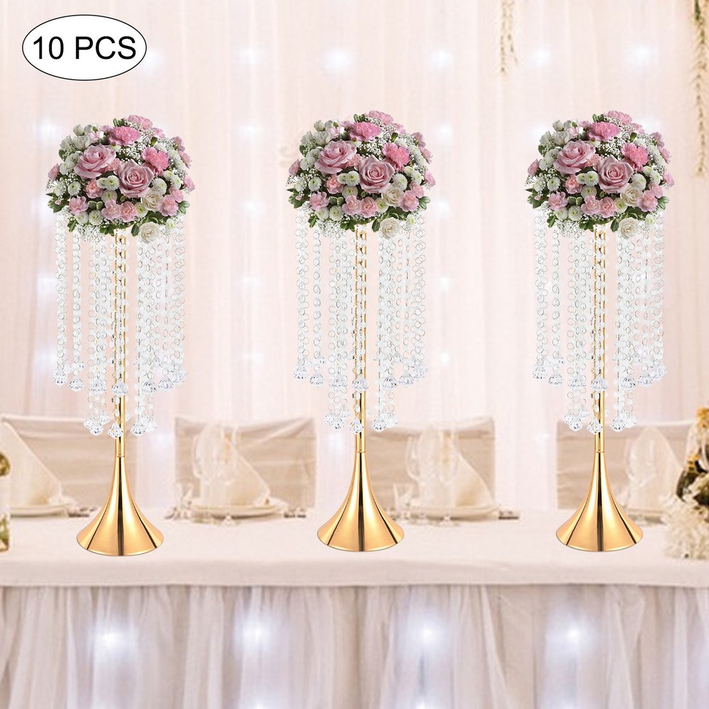 10Pcs Luxurious Acrylic Crystal Flower Stand Wedding Centerpieces on Floor Gold