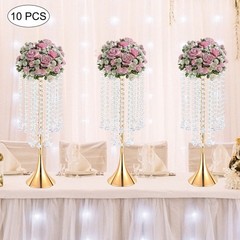 10Pcs Luxurious Acrylic Crystal Flower Stand Wedding Centerpieces on Floor Gold
