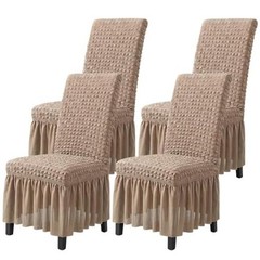 Dining Chair Covers with Ruffled Skirt, Parson Chair Slipcovers PCS | 4 Khaki
