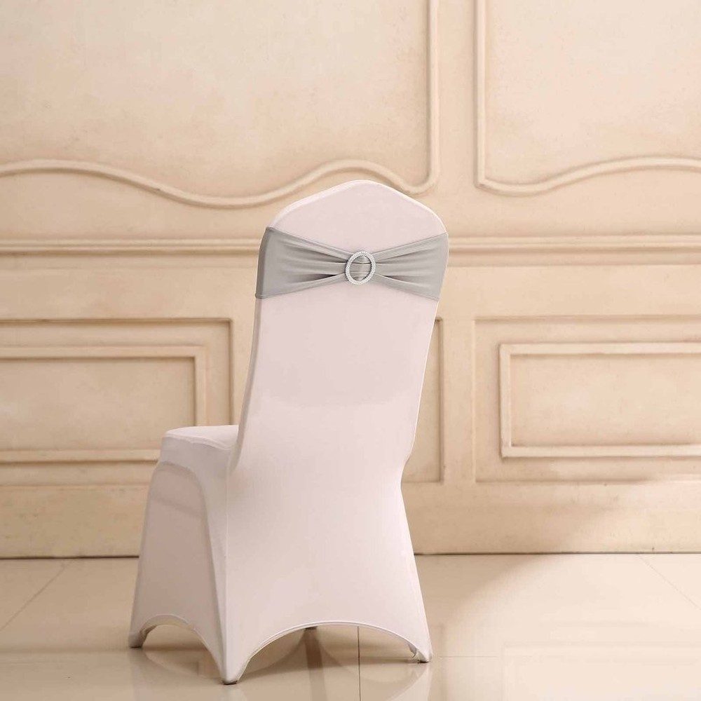 10 Silver Spandex CHAIR SASHES with Silver Round Buckles Wedding Light Gray