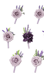 Set of 6 Lavender/Plum Rose Boutonnieres for Groom/Groomsmen Wedding