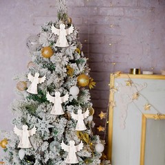 Christmas Wooden Angel Ornaments – White Rustic Tree Decorations With Hanging…