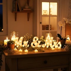 Rustic Light-Up Mr & Mrs Wedding Table Sign – 31in Wooden Letters, Anniversary D