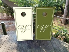 Custom Wedding Cornhole Wraps or Boards – Olive Green and Cream Design