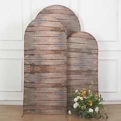 3 Spandex Fitted Round Top Arch Backdrop STAND COVERS Set Wooden Design Party