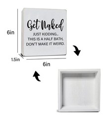 Get Naked Just Kidding – White Wooden Plaque Sign with Funny Message, Half Ba…