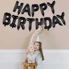 Mylar Foil Happy Birthday Banner – 16 Inch Black Balloons, Birthday Sign, Par…