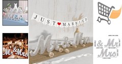 Wedding Sign Set Silver Wood Mr and Mrs & Just Married Banner Decorations