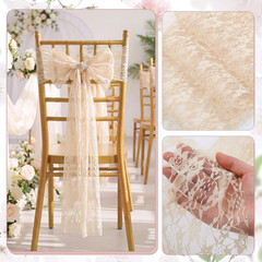 50 Pack Beige Lace Vintage Chair Sashes with Bows Wedding Decor | Beige Chair Sa