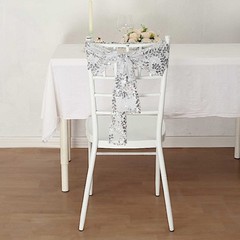 5 SILVER Embroidered Sequin CHAIR SASHES Party Events Decorations Supplies