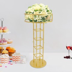 46.65in Gold Metal Large Open Flower Frame Wedding Floral Riser Top Flower Stand