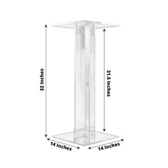 32″ CLEAR Acrylic Flower Display STAND Square Top and Base Party Decorations