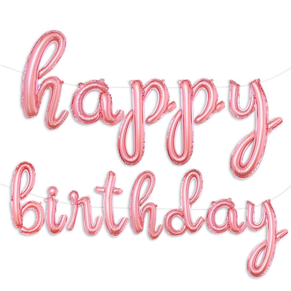 Rose Gold Happy Birthday Balloons Banner | Script/Cursive Rose Gold Letter Ba…